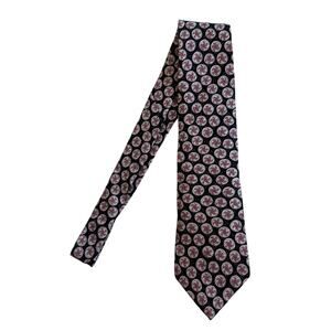 Vintage Gap 100% Silk Pinwheel Print Necktie Retro Tie Black & Tan